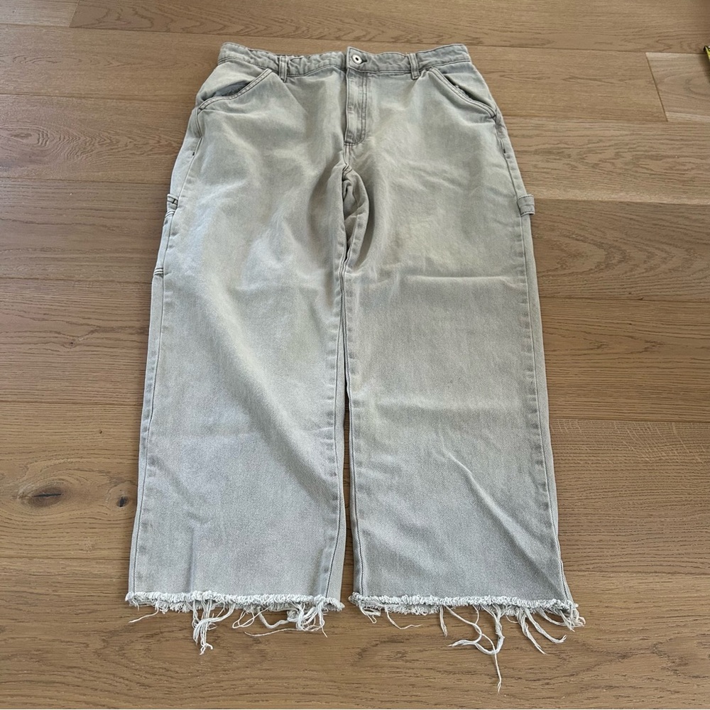 Cotton On Gray Frayed Hem Wide Leg Jeans